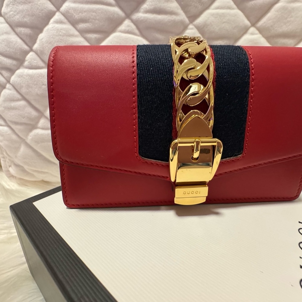 Gucci Red Leather Clutch with Gold Buckle